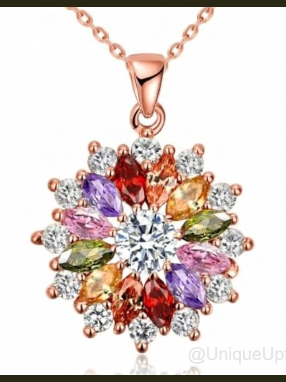 18k Gold Plated Cubic Zirconia Flower Pendant Necklace